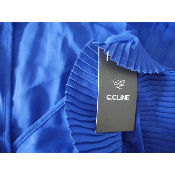 C.CLINE Blue Belted Flutter-Sleeve Pleated A-Line Dress M - Picture 8 of 10